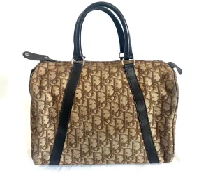 70's vintage Christian Dior brown trotter jacquard handbag. ECLAIR zippers. Classic mini speedy duffle bag.