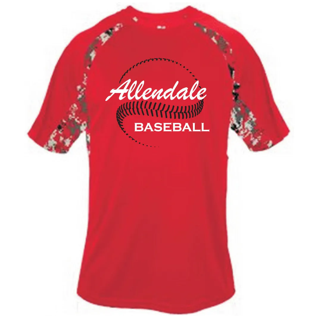 BASEBALL RED MOISTURE WICKING T-SHIRT with RED DIGITAL CAMO TRIM