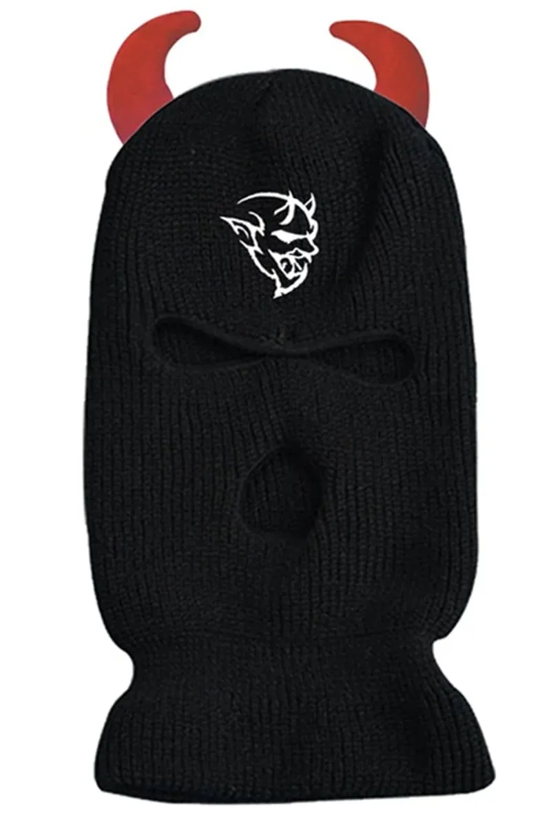 Black Demon Embroidery Ski Mask With Red Horns