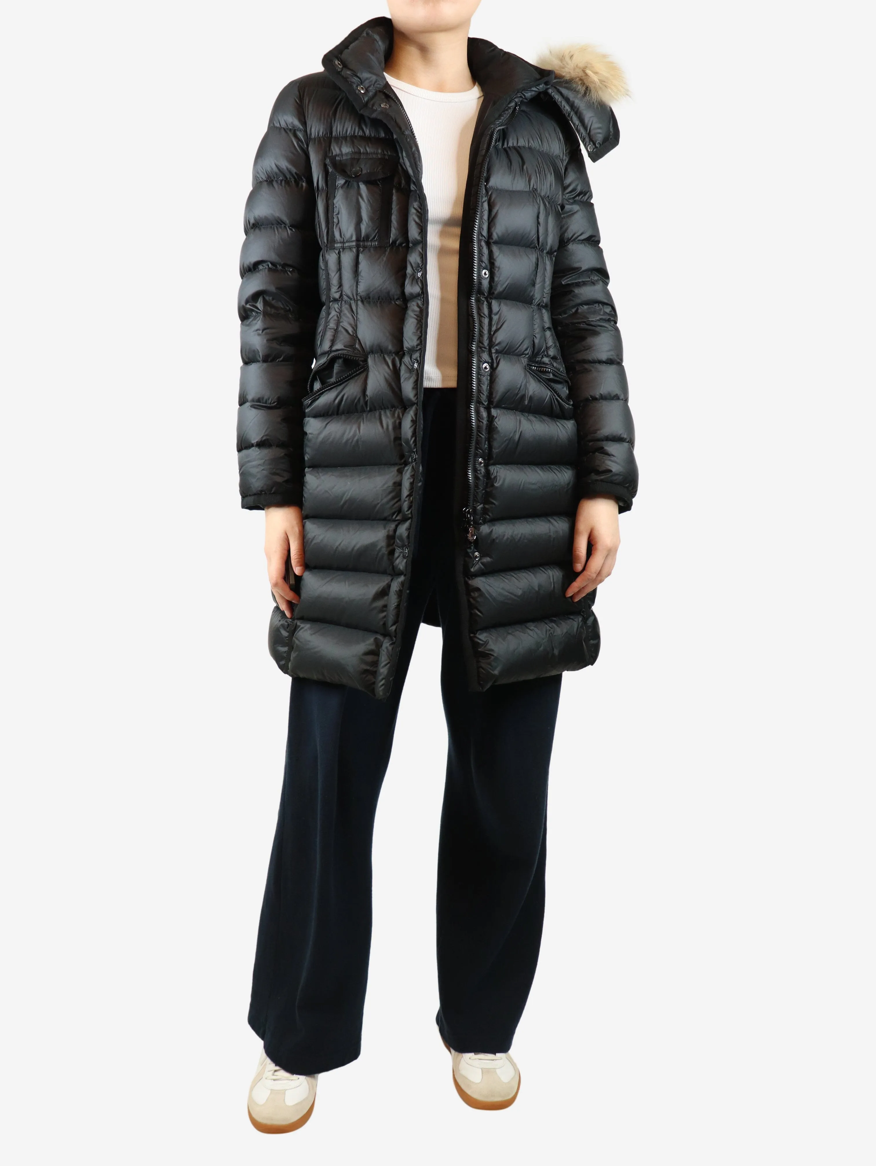 Black long puffer coat - size UK 14