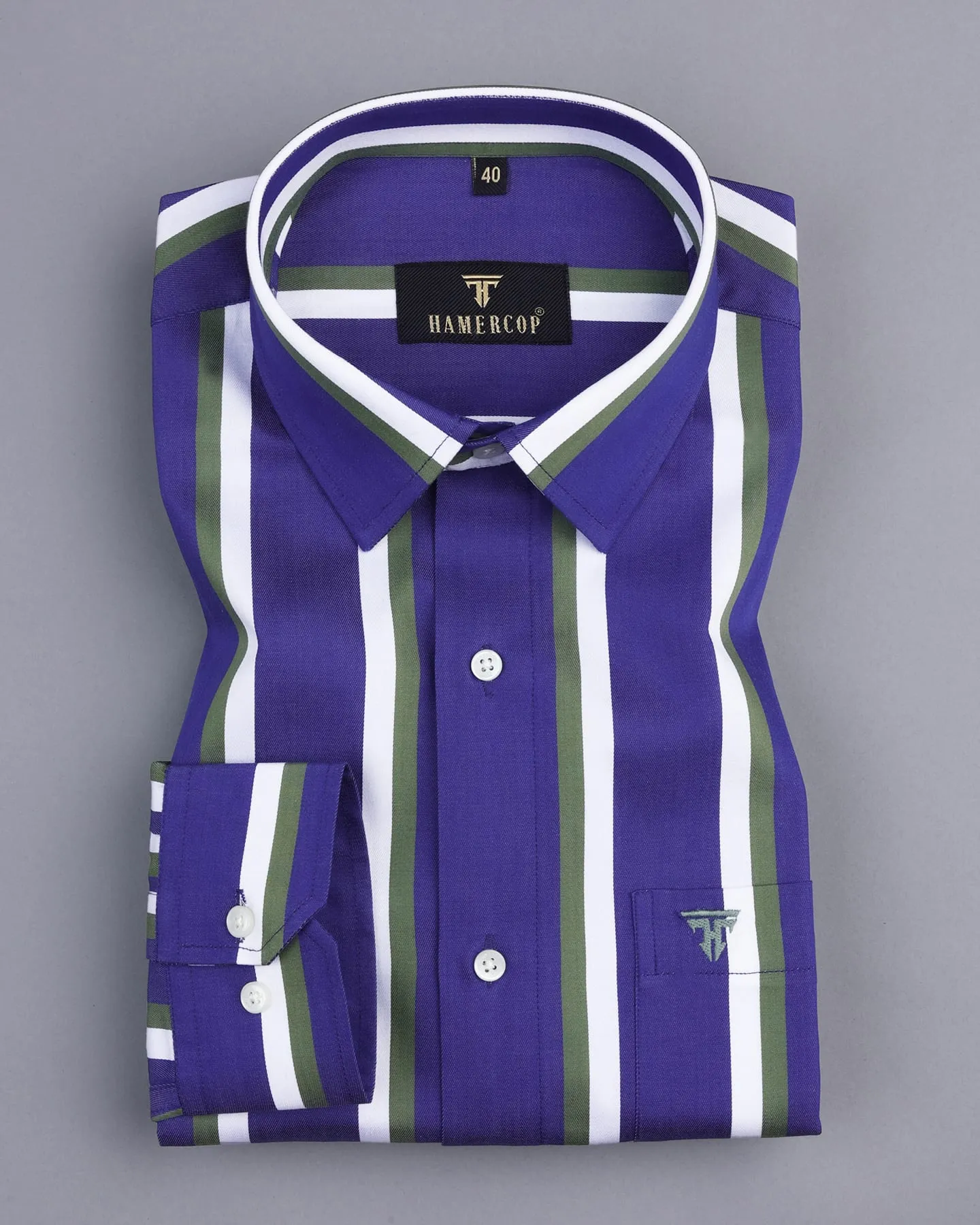Chicory Blue Wth Green Twill Striped Premium Cotton Shirt
