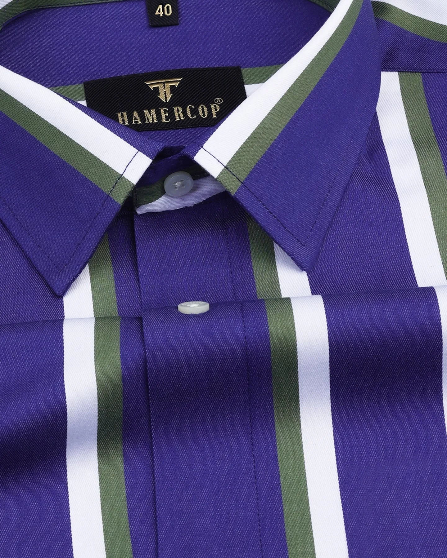 Chicory Blue Wth Green Twill Striped Premium Cotton Shirt