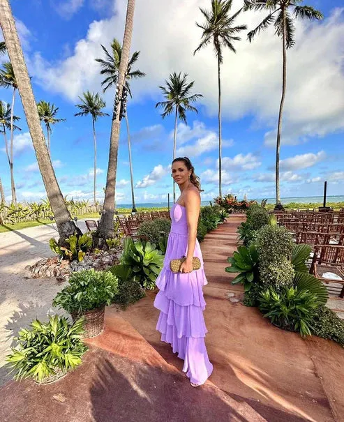 Dress Strapless A Line Purple Long Prom Dress Layered Wedding Guest Dress Elegant Evening Party Dress