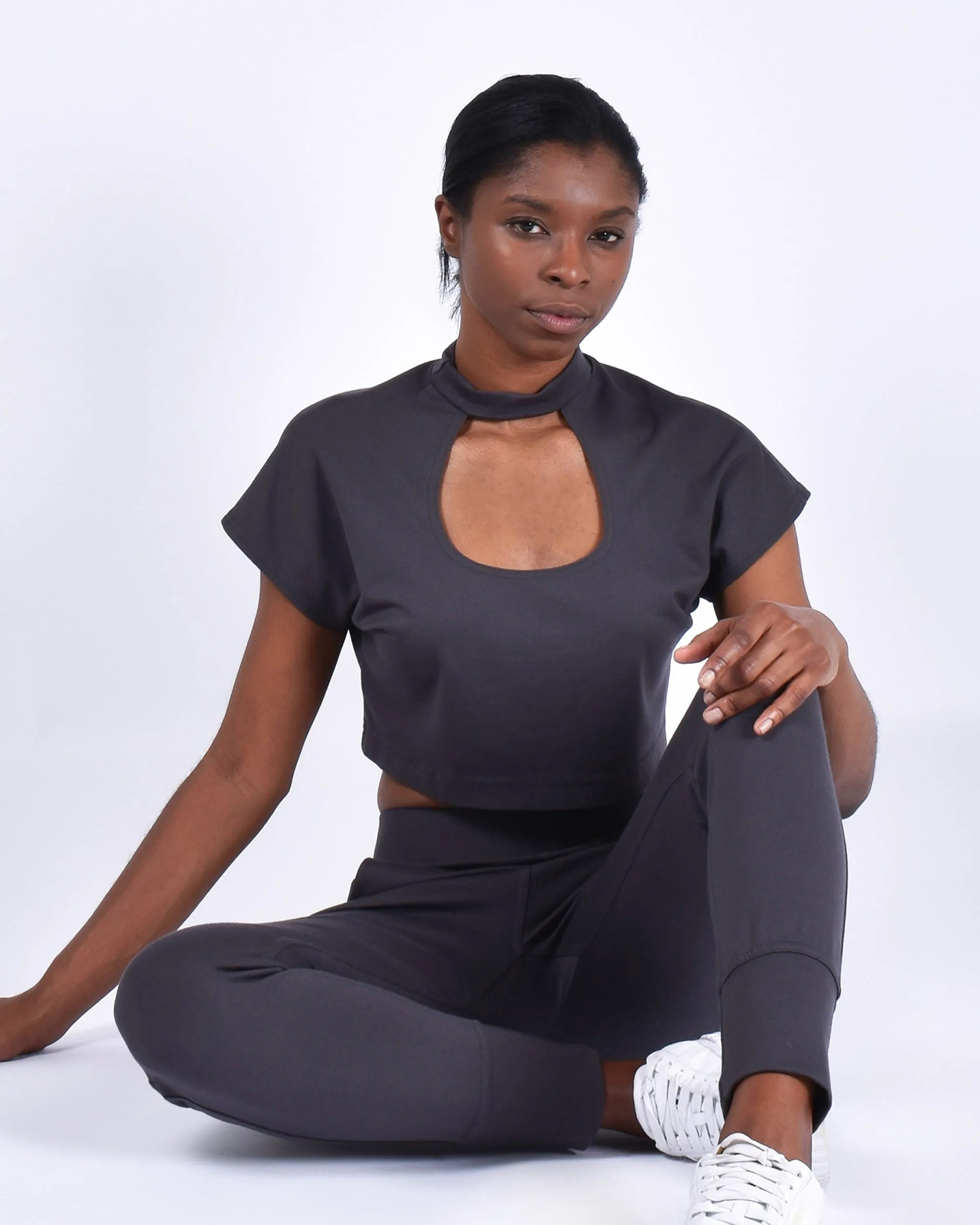 Egret Crop Cap Sleeve 2-in-1 in Pewter