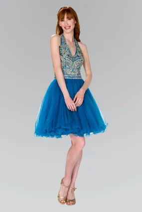 Elizabeth K - GS2382 - Layered Tulle V-Neck Halter Cocktail Dress - Short