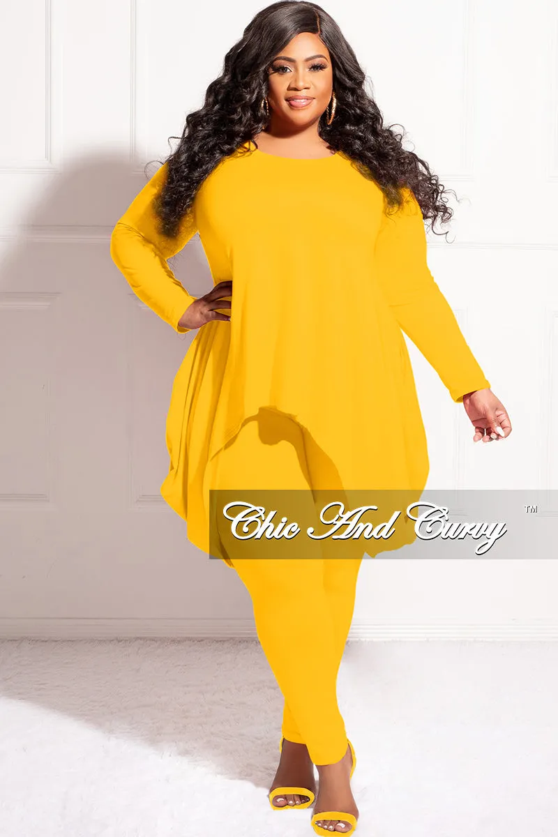 Final Sale Plus Size 2pc High Low Top and Leggings Set in Mustard