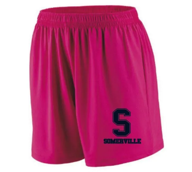 Girl's AUGUSTA Moisture Wicking Shorts <br>POWER PINK with NAVY INK