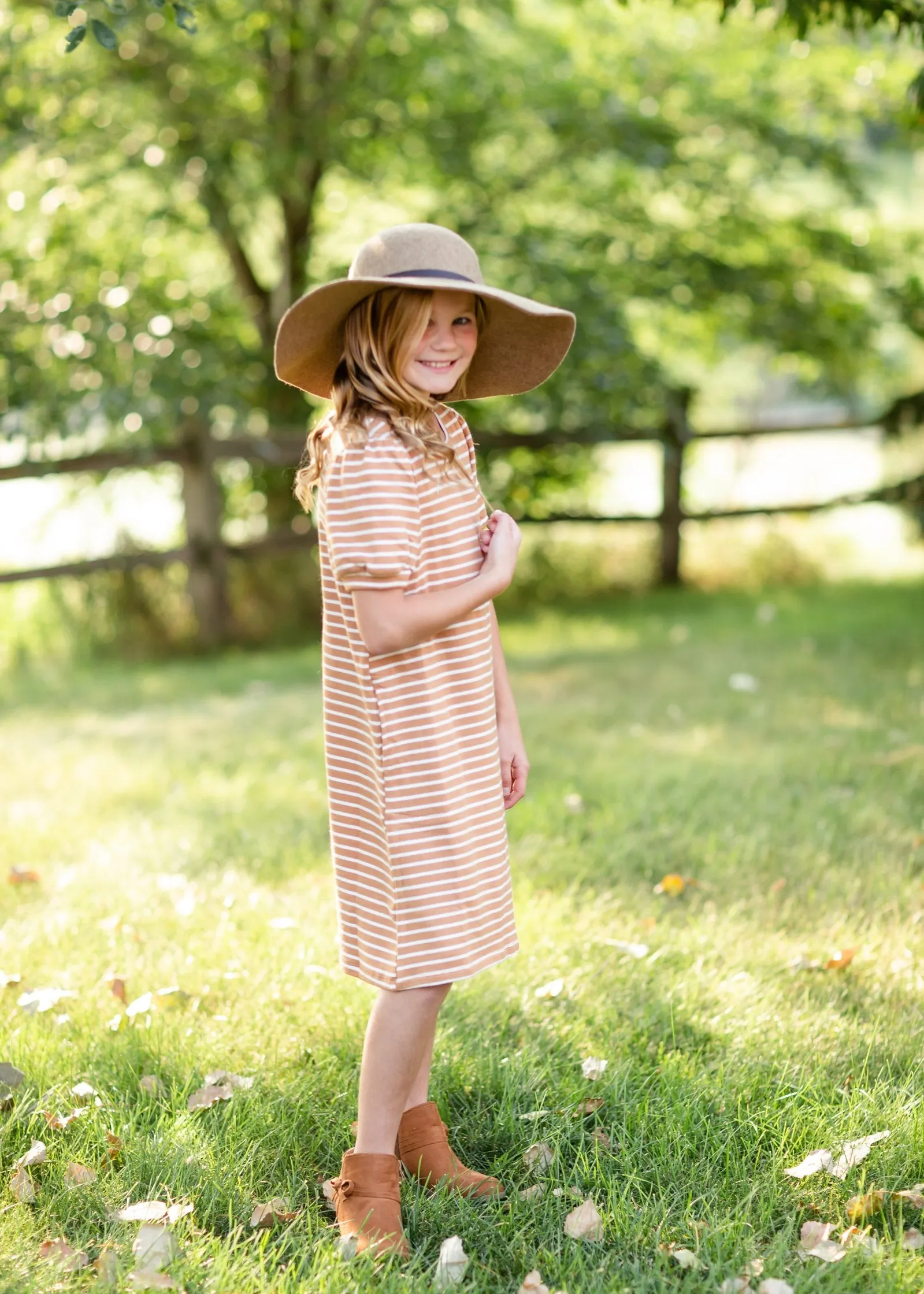 Girls Mustard Striped Midi Dress