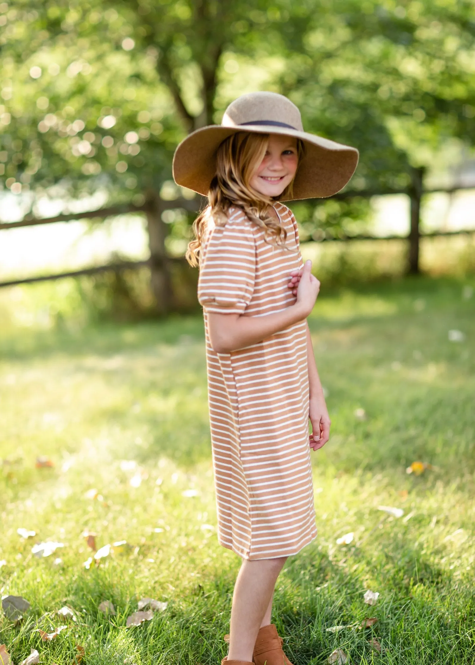 Girls Mustard Striped Midi Dress