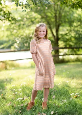 Girls Mustard Striped Midi Dress