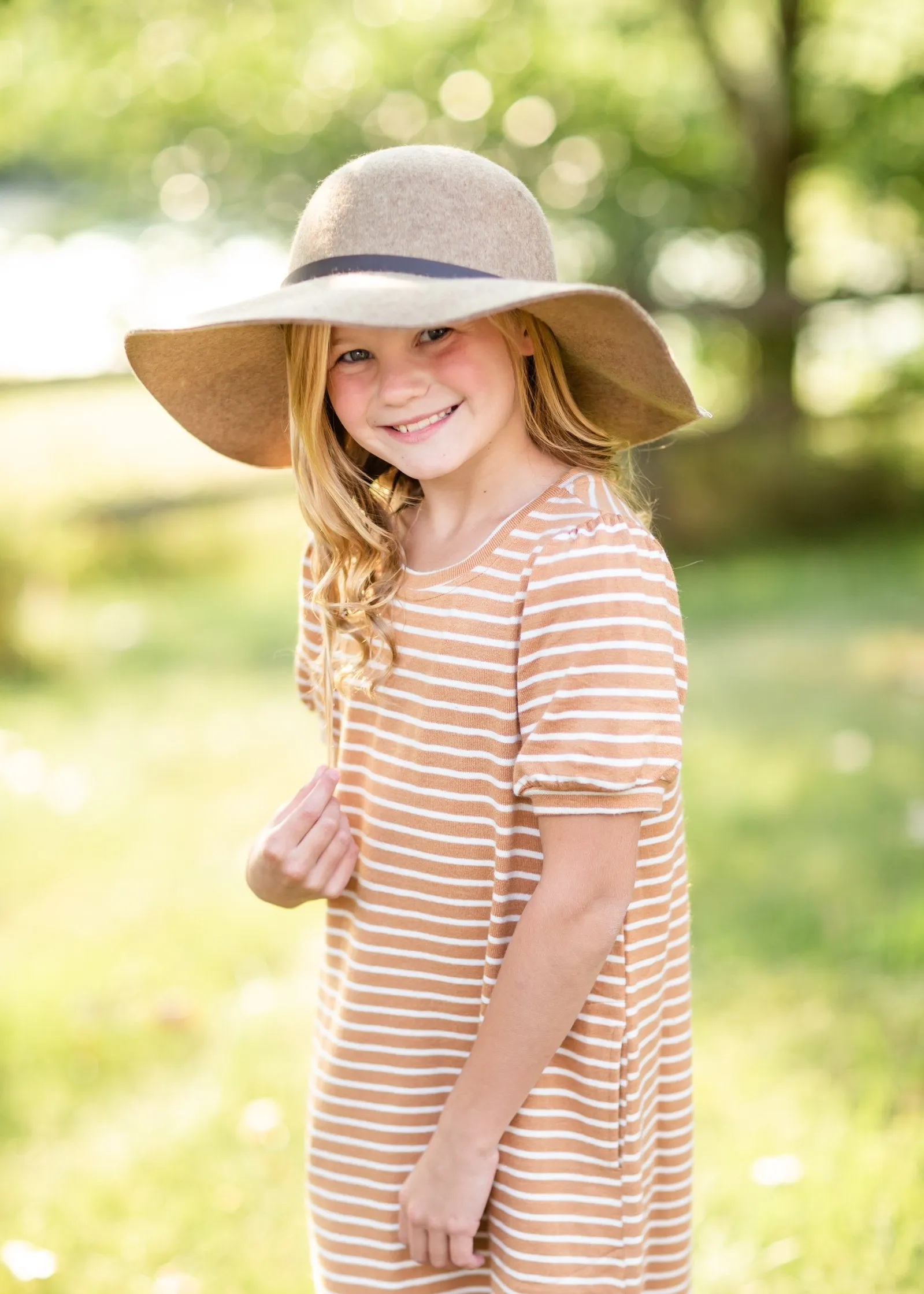 Girls Mustard Striped Midi Dress