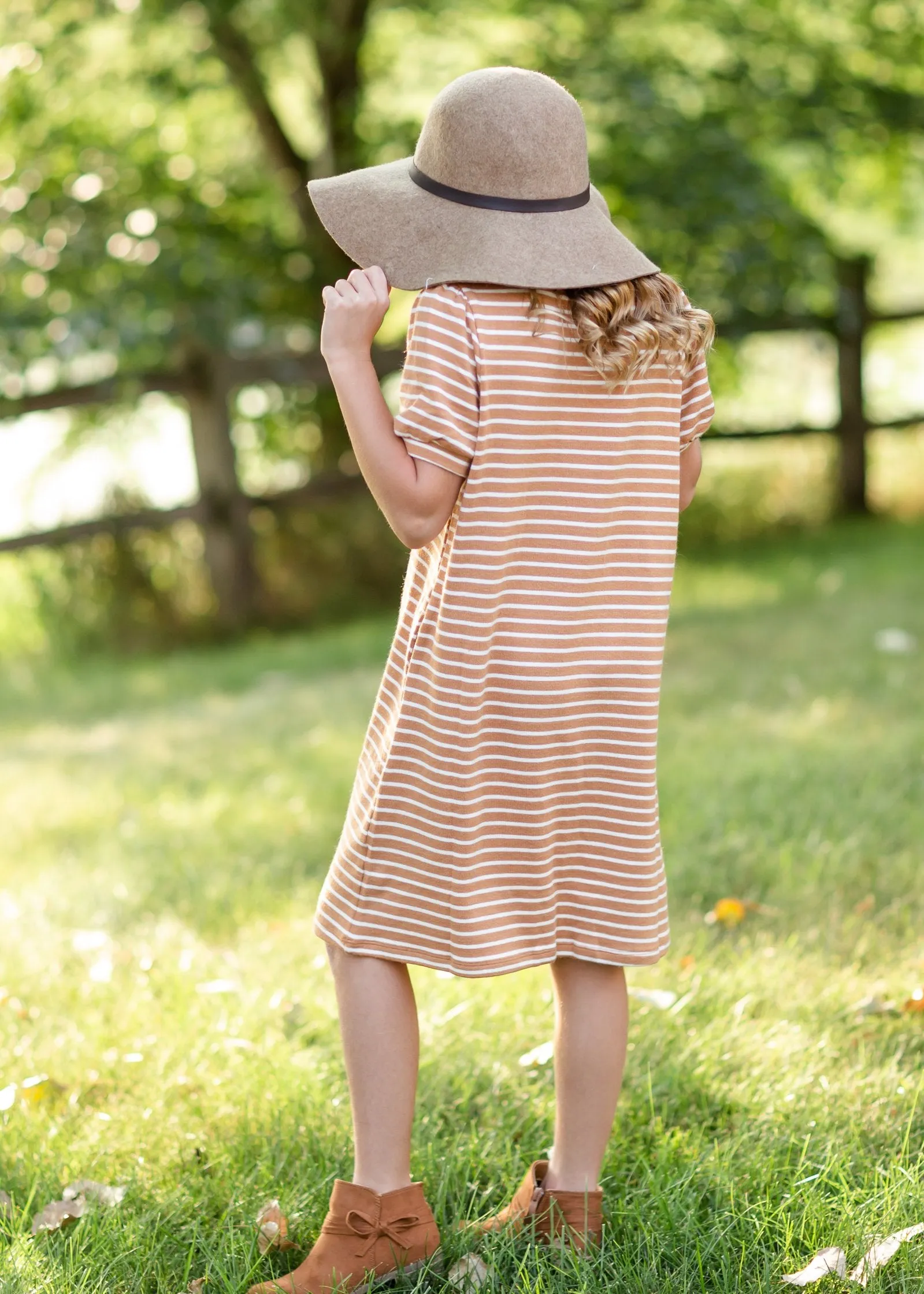 Girls Mustard Striped Midi Dress
