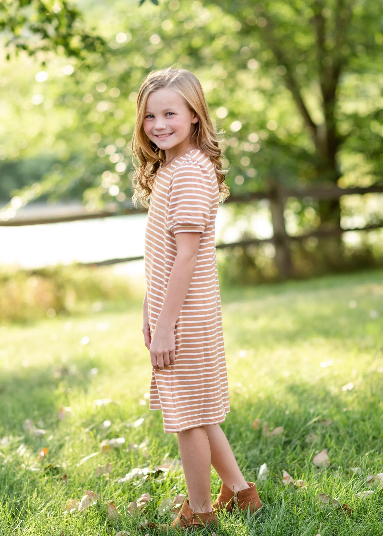 Girls Mustard Striped Midi Dress