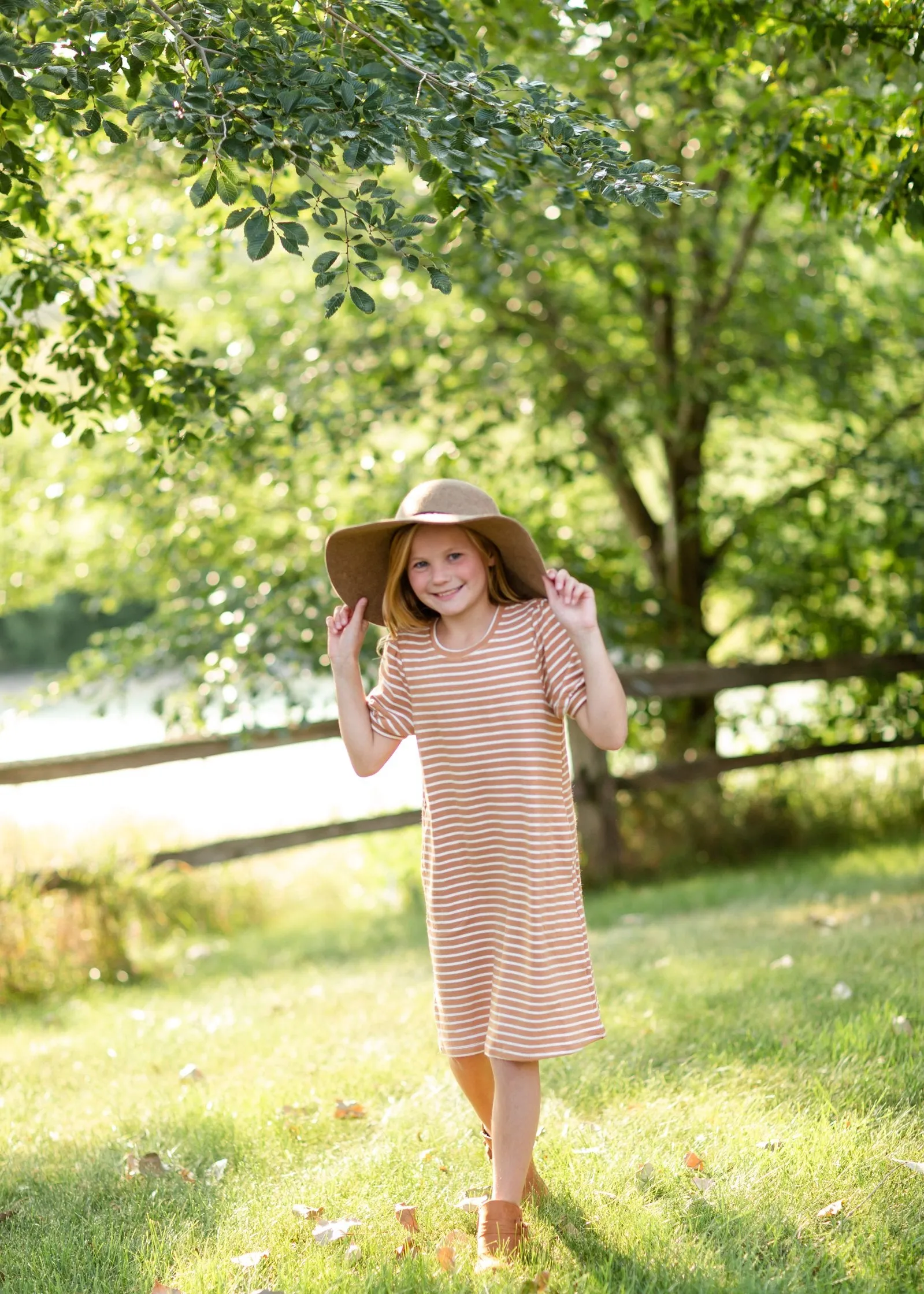 Girls Mustard Striped Midi Dress