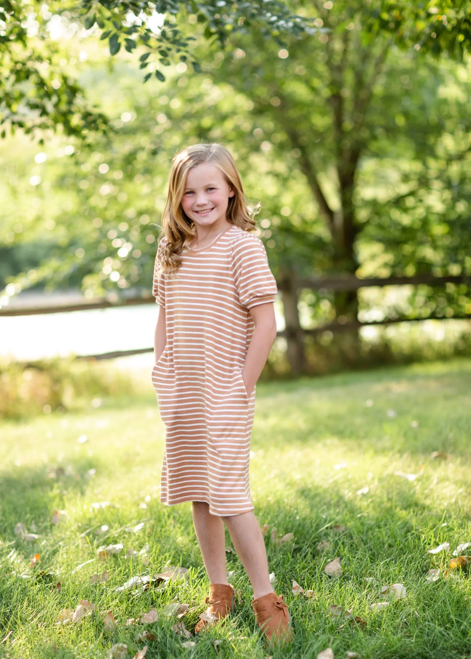Girls Mustard Striped Midi Dress