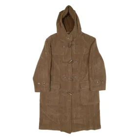 GLOVERALL Womens Duffle Coat Brown Knit Wool Hooded Herringbone L