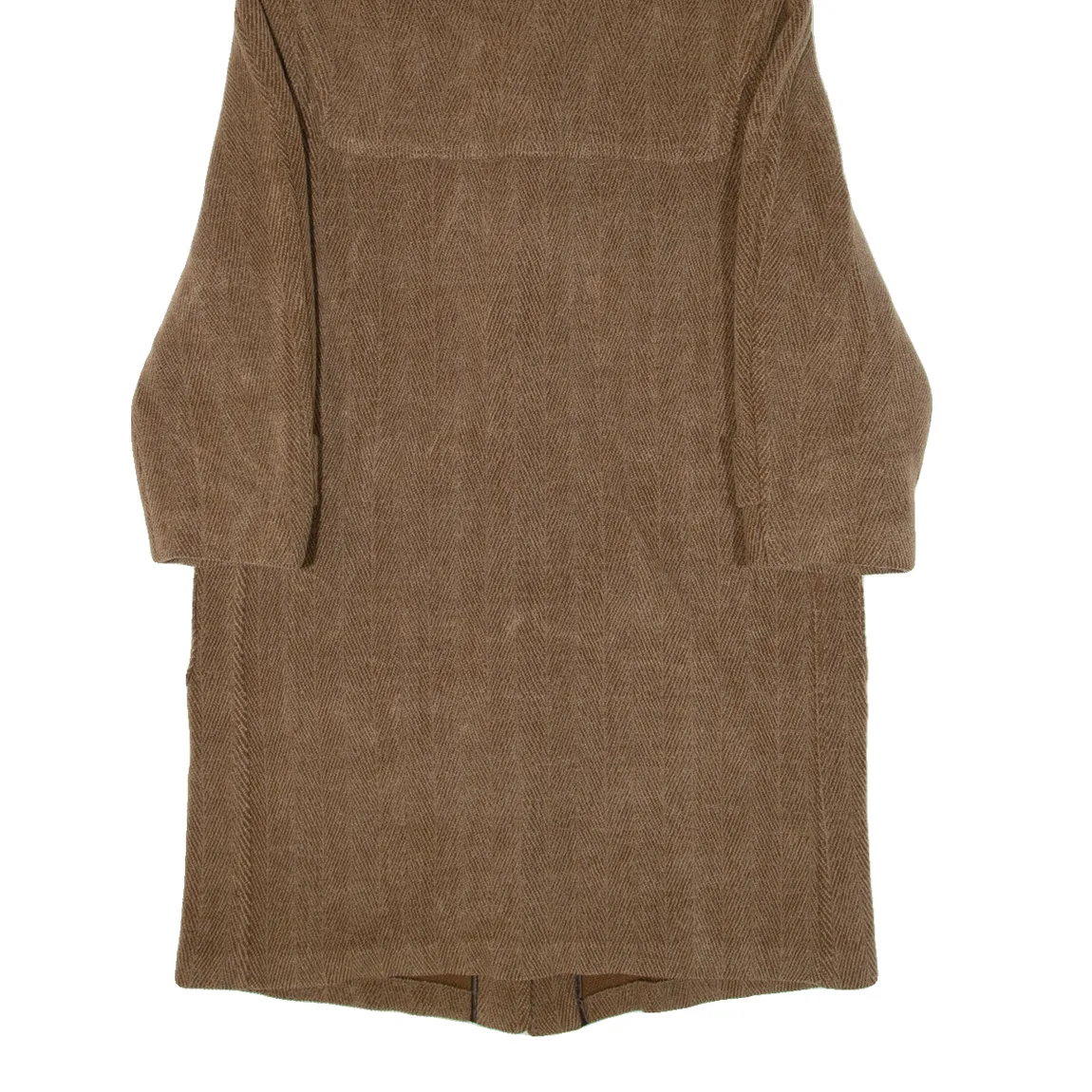 GLOVERALL Womens Duffle Coat Brown Knit Wool Hooded Herringbone L
