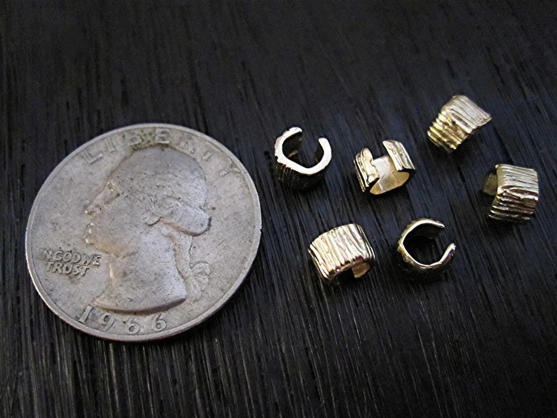 Gold Bronze Artisan Textured Lined Crimp Bead Covers (set of two)
