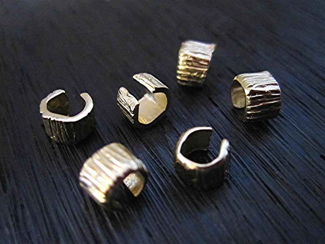 Gold Bronze Artisan Textured Lined Crimp Bead Covers (set of two)