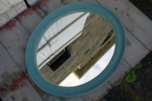 Gold gilt oval vintage mirror hand painted in Miss Mustard Seed Milk Paint Kitchen Scale
