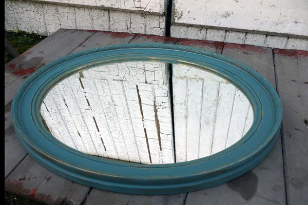 Gold gilt oval vintage mirror hand painted in Miss Mustard Seed Milk Paint Kitchen Scale