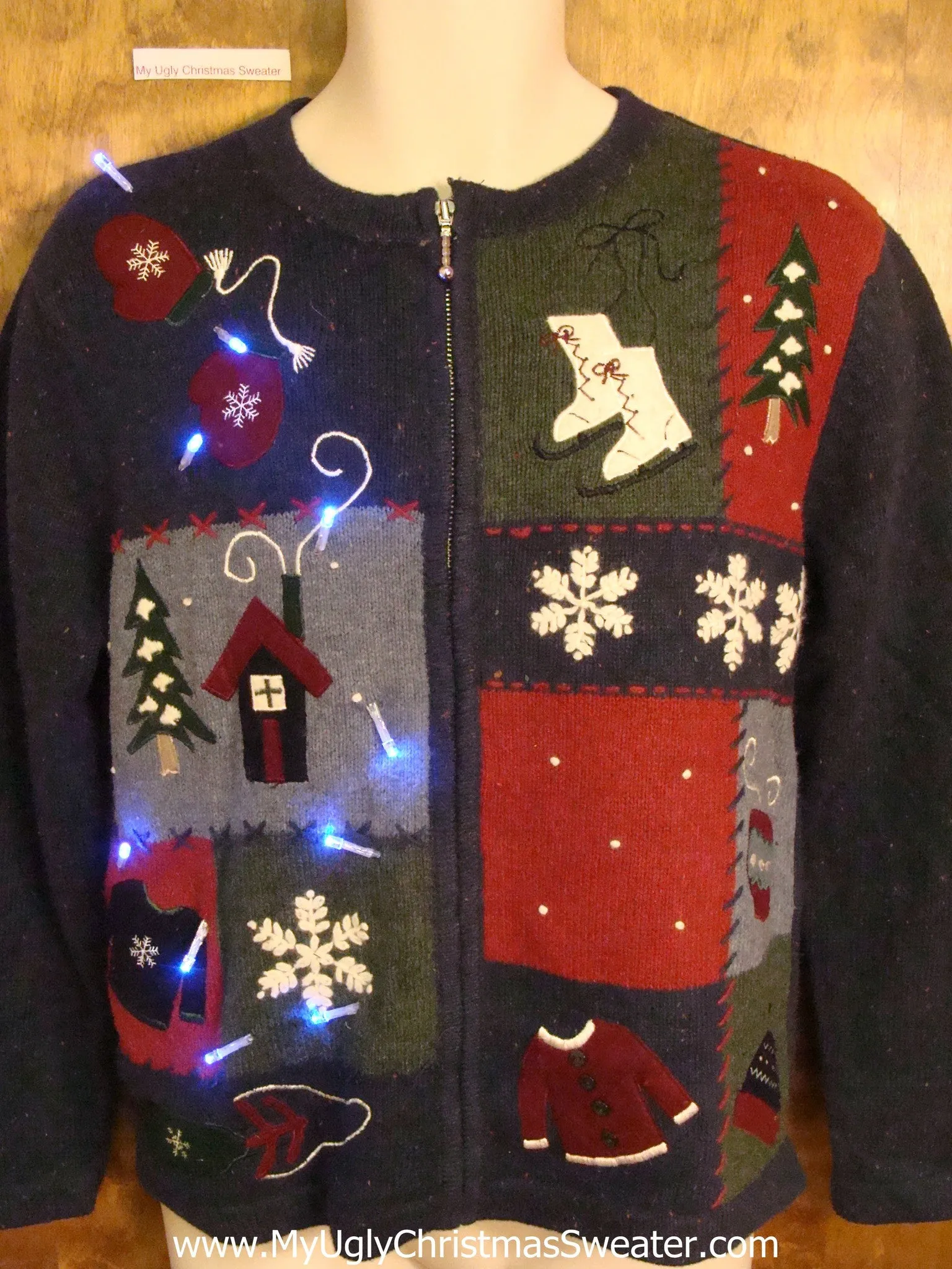 Ice Skates and Cocoa Light Up Ugly Xmas Sweater