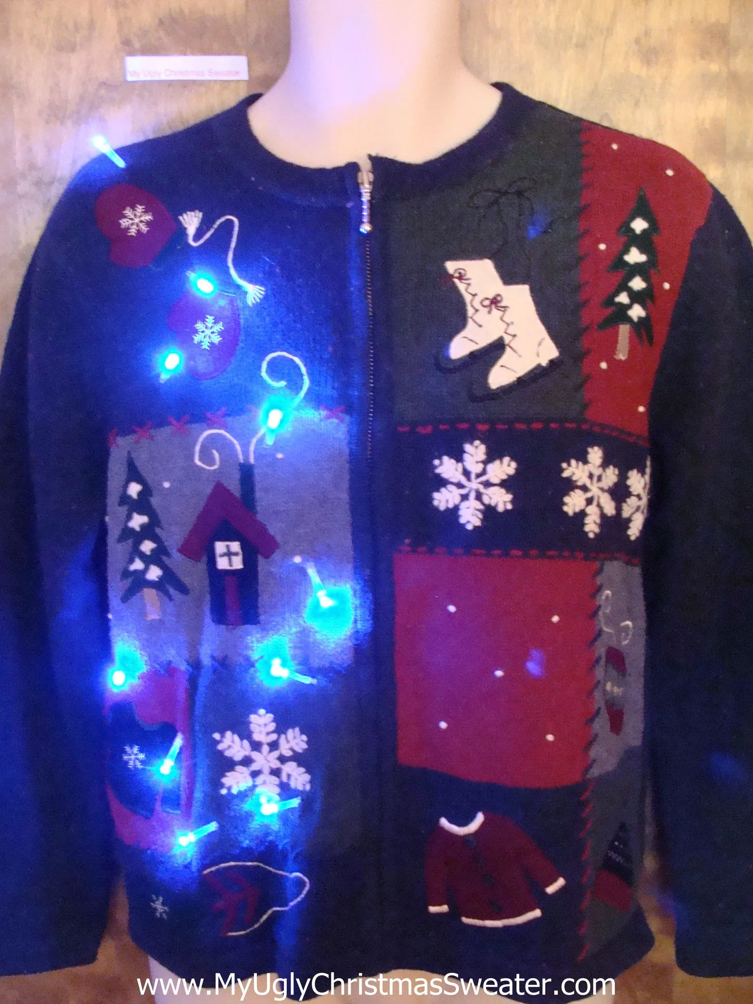 Ice Skates and Cocoa Light Up Ugly Xmas Sweater