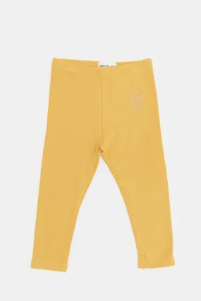 Infant Girls Mustard Solid Rib Leggings