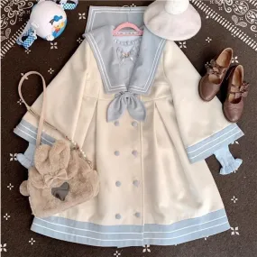 Japanese Girl College Style Stitching Woolen Coat