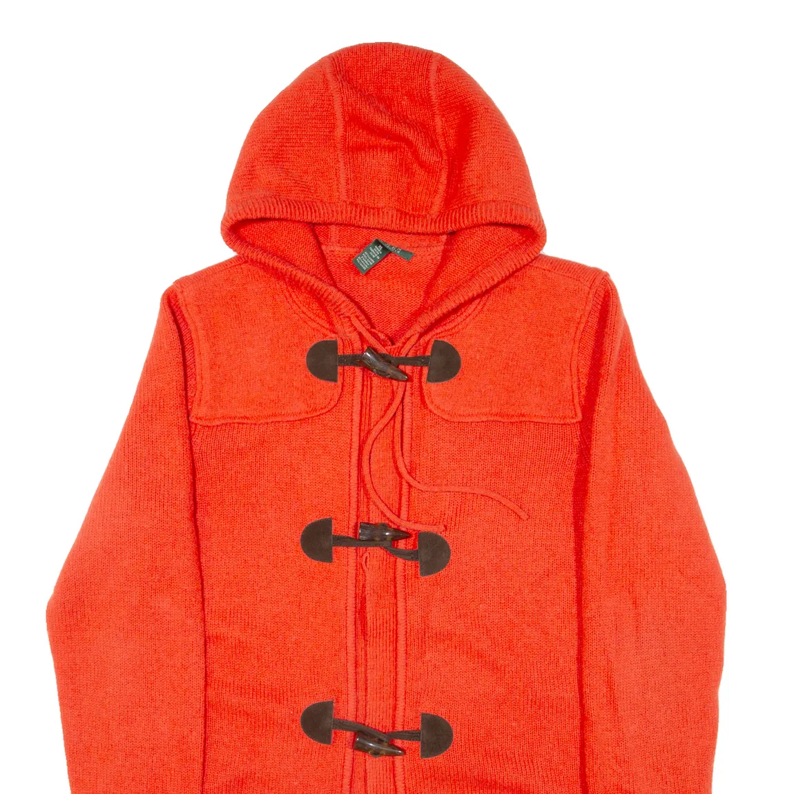 LAUREN RALPH LAUREN Womens Duffle Coat Red Knit Wool Hooded XL