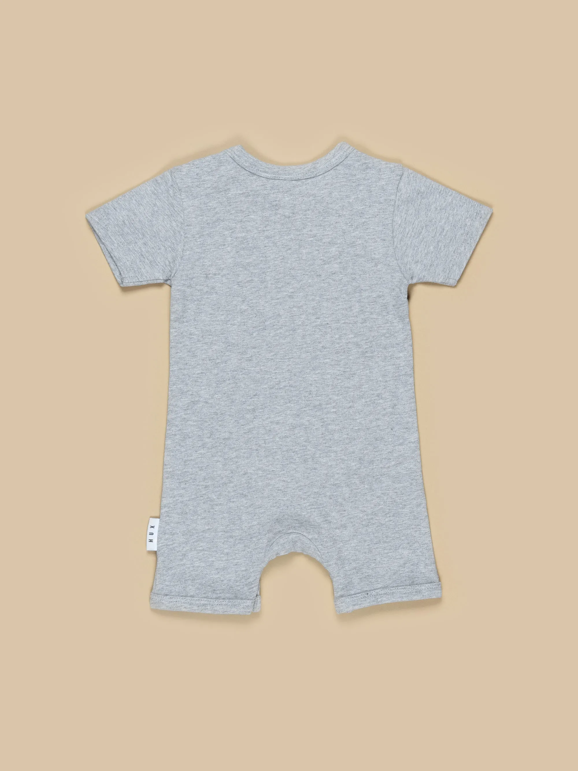 Leopard Bear Short Romper - Grey Marle