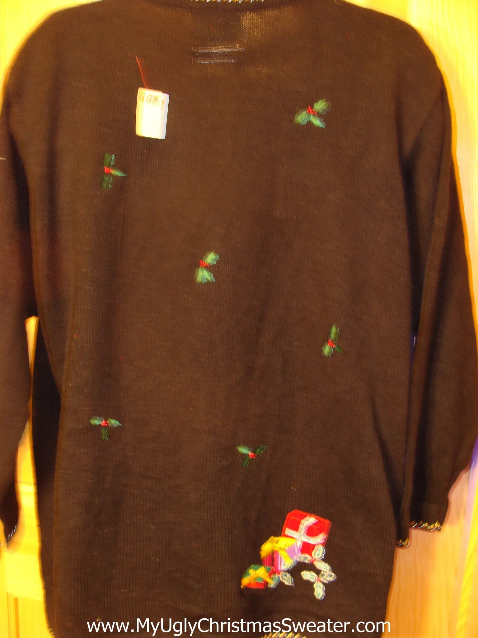 Light Up Black Cardigan Ugly Xmas Sweater Gifts, Candles, and Bling