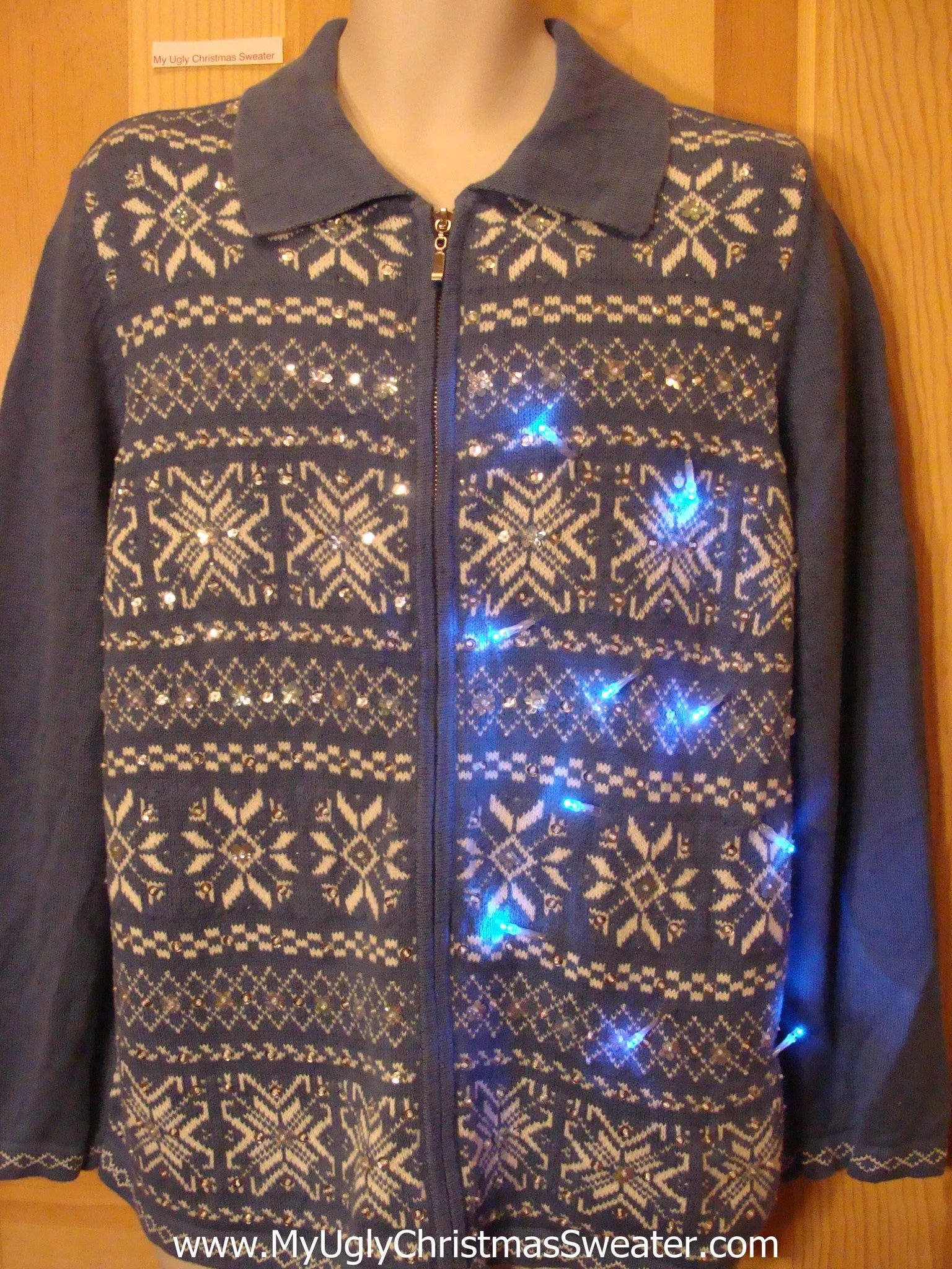 Light Up Christmas Sweater Blue Nordic Snowflakes