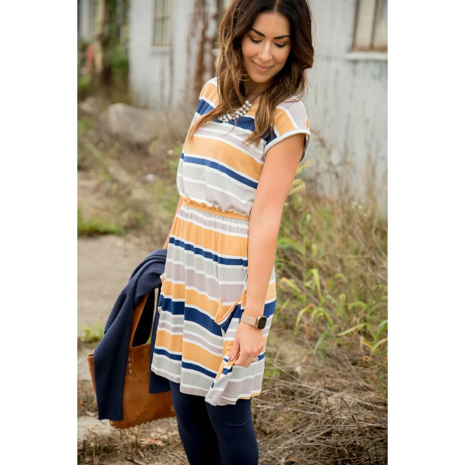 Mixed Stripe Pocket Tee Dress