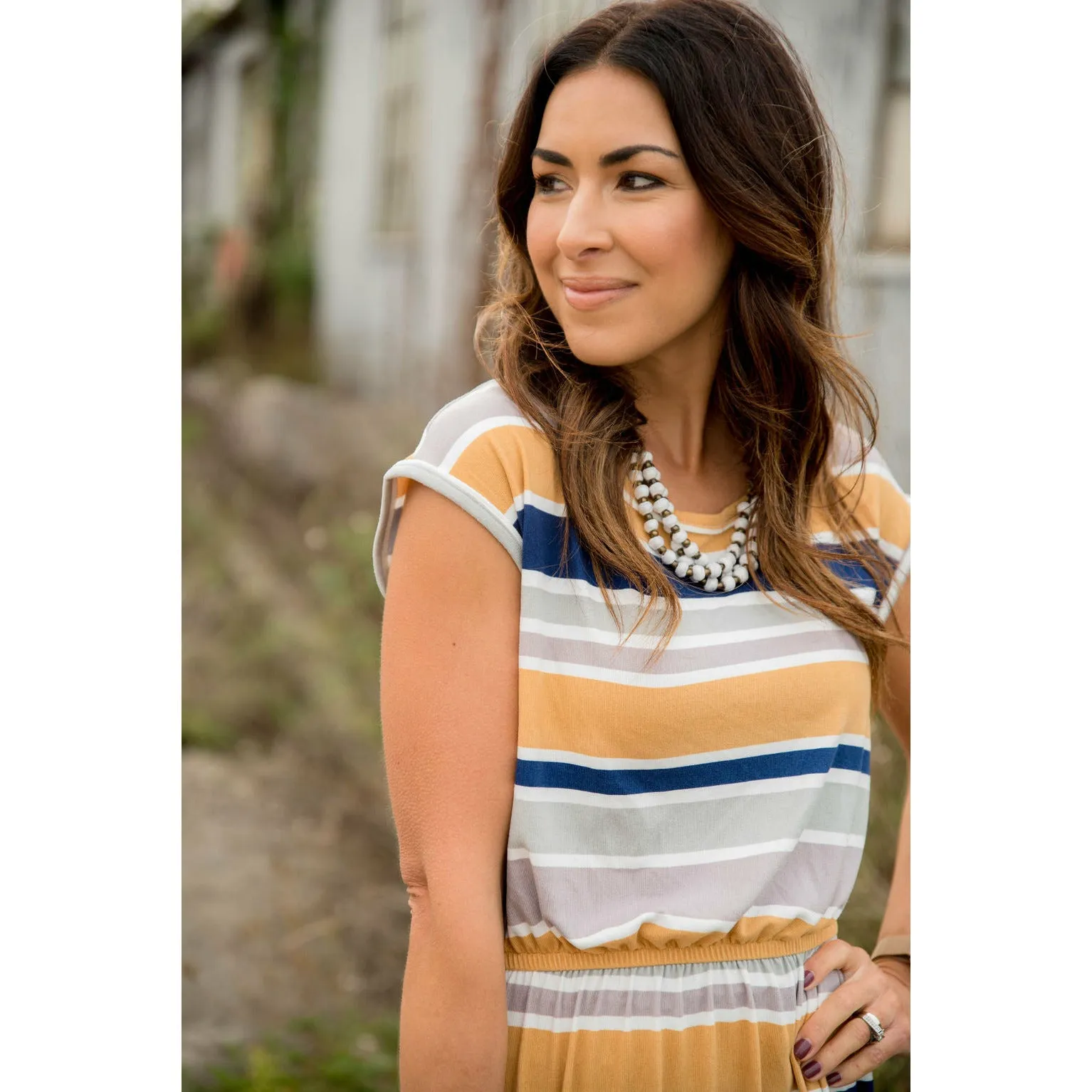 Mixed Stripe Pocket Tee Dress