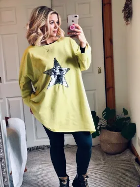 Mustard Sequin Star Oversized Top