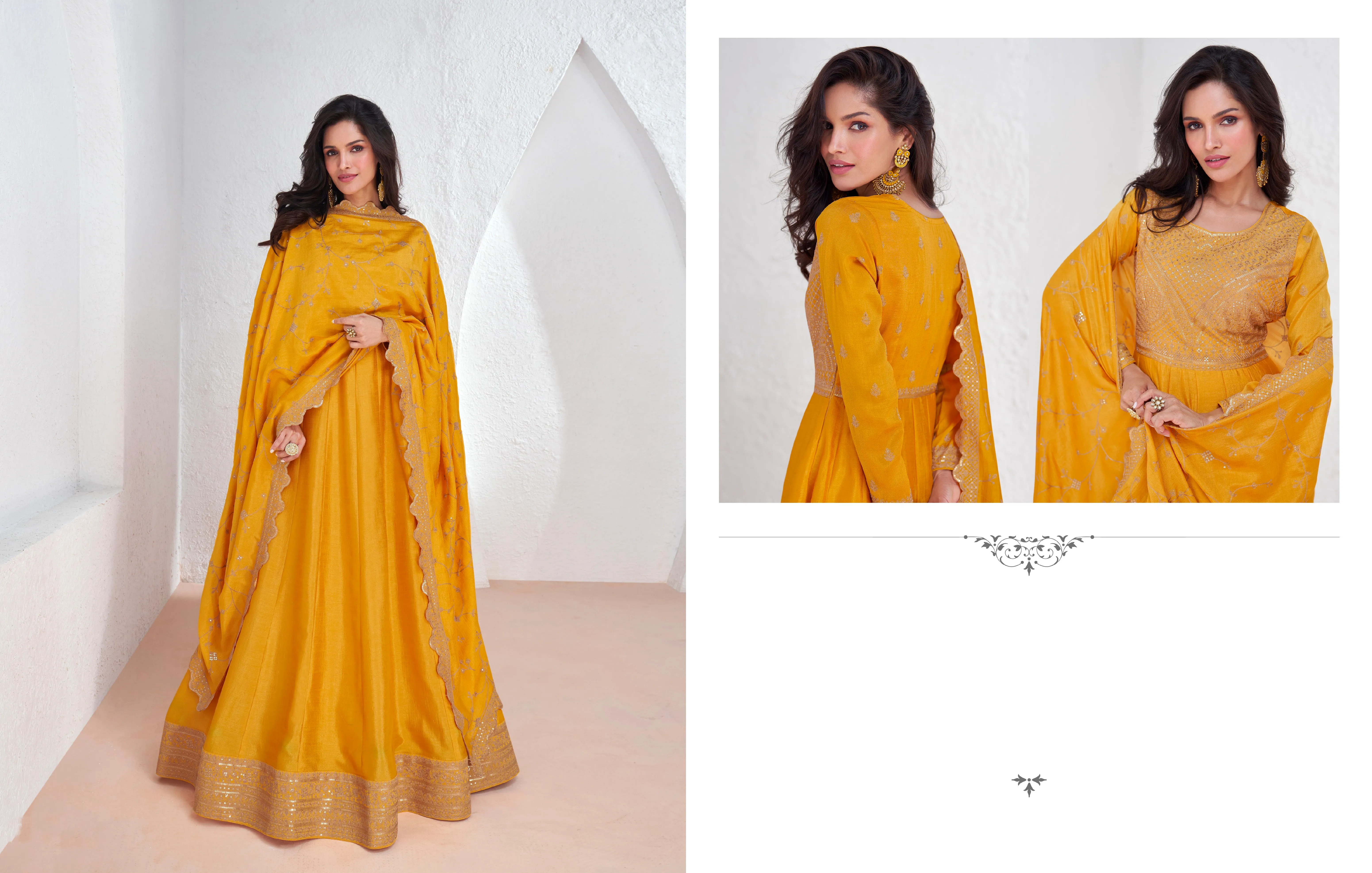 Mustard Yellow Embroidered Premium Silk Anarkali Suit with Dupatta