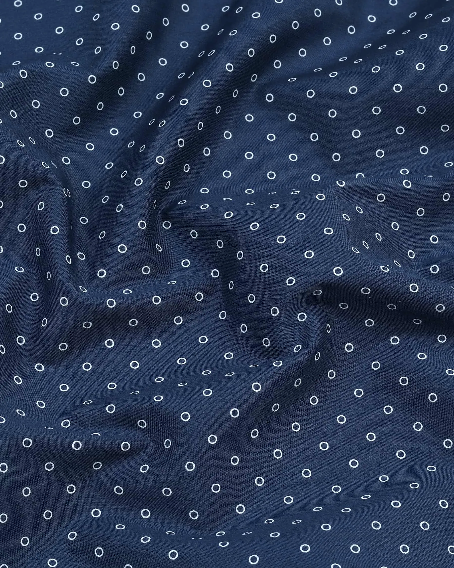NavyBlue With White Small Polka Printed Gizza Cotton Shirt