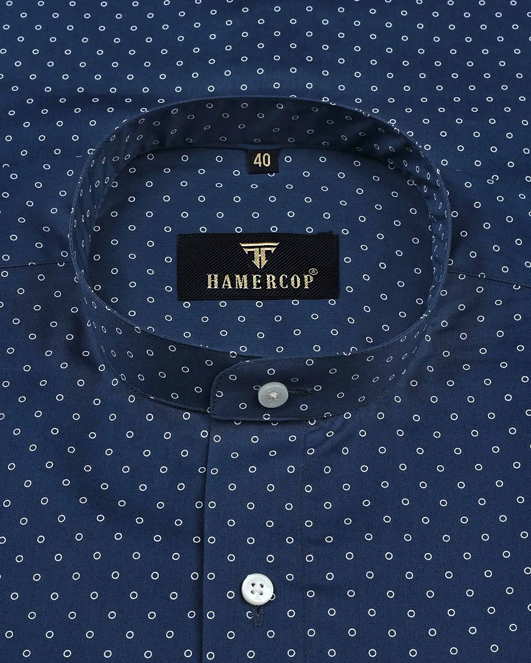 NavyBlue With White Small Polka Printed Gizza Cotton Shirt