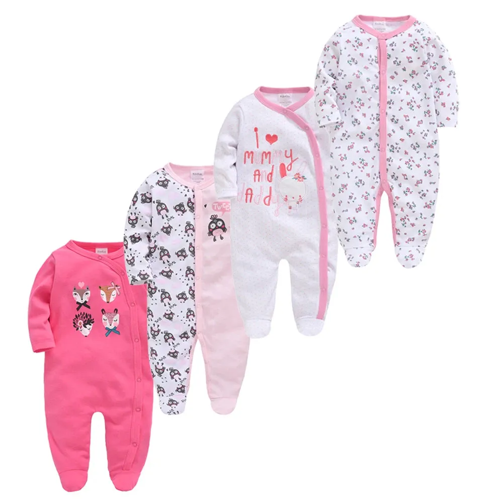 Premium 3/4 Pcs Baby Romper Set - 100% Cotton, Polka Dot, O-Neck, Full Sleeve for Newborns (0-12 Months)