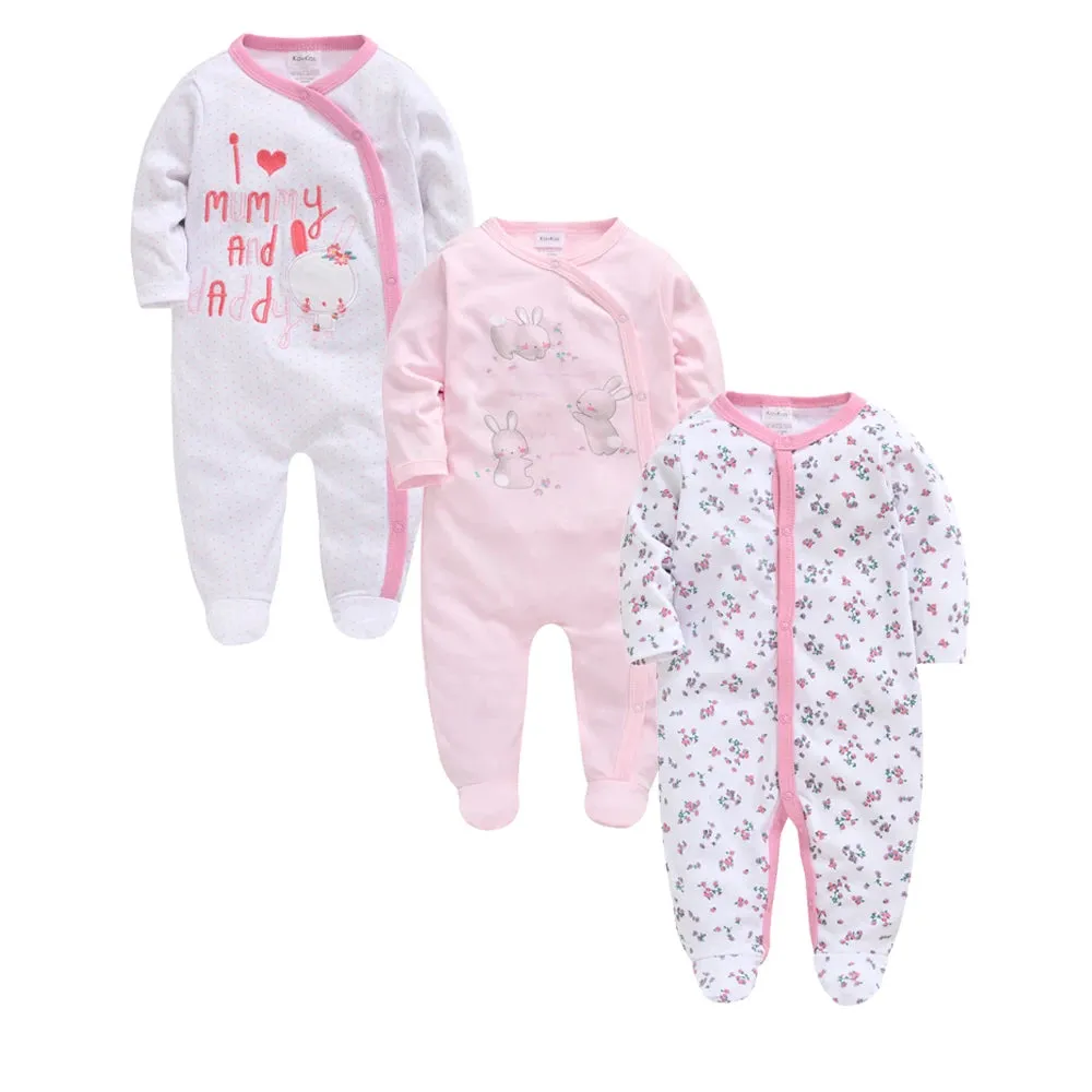 Premium 3/4 Pcs Baby Romper Set - 100% Cotton, Polka Dot, O-Neck, Full Sleeve for Newborns (0-12 Months)