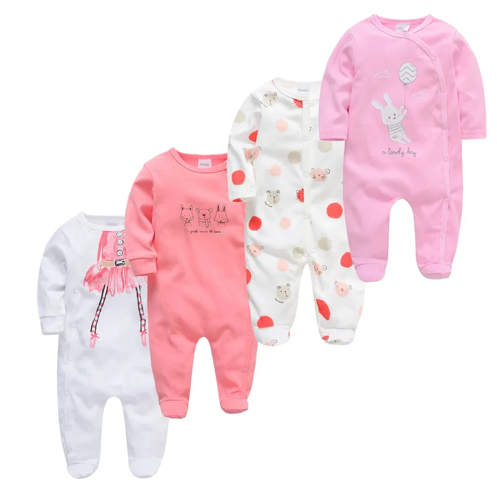 Premium 3/4 Pcs Baby Romper Set - 100% Cotton, Polka Dot, O-Neck, Full Sleeve for Newborns (0-12 Months)