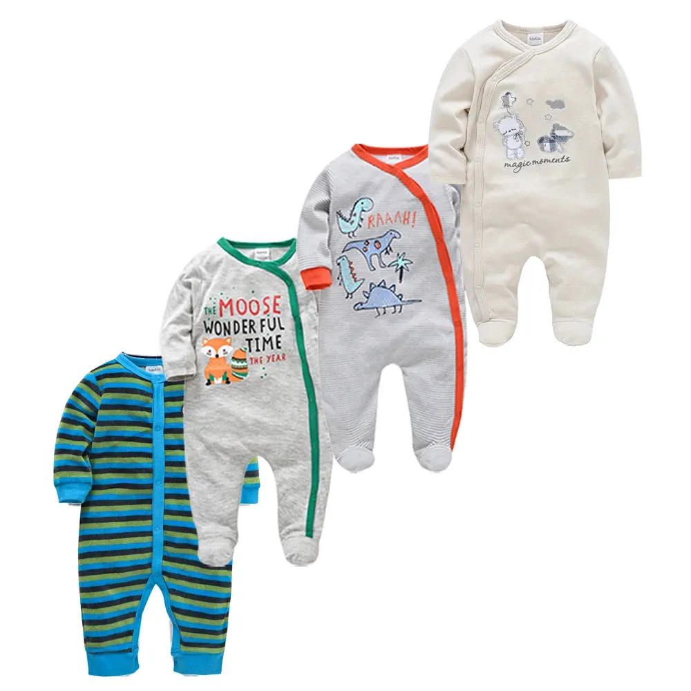 Premium 3/4 Pcs Baby Romper Set - 100% Cotton, Polka Dot, O-Neck, Full Sleeve for Newborns (0-12 Months)