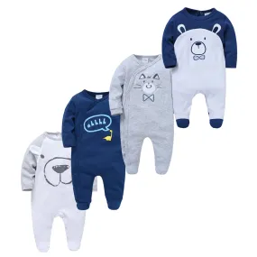 Premium 3/4 Pcs Baby Romper Set - 100% Cotton, Polka Dot, O-Neck, Full Sleeve for Newborns (0-12 Months)