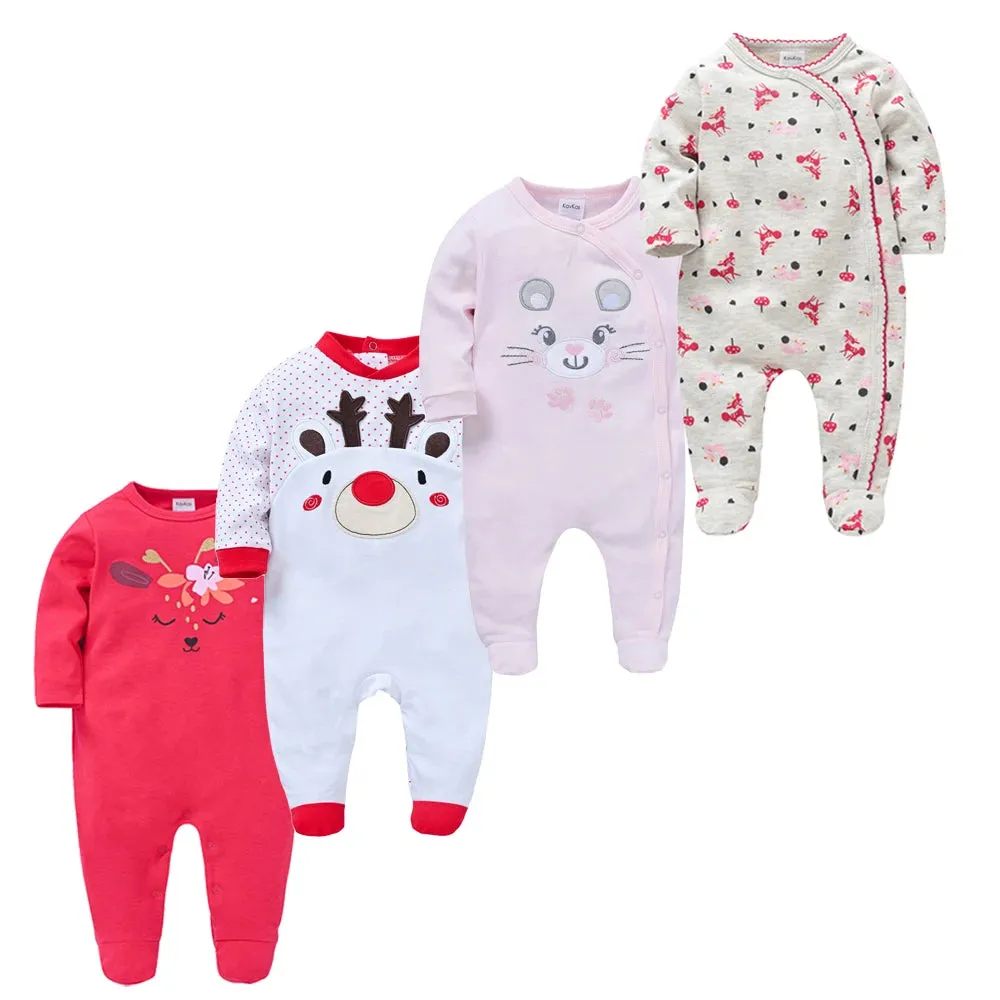 Premium 3/4 Pcs Baby Romper Set - 100% Cotton, Polka Dot, O-Neck, Full Sleeve for Newborns (0-12 Months)