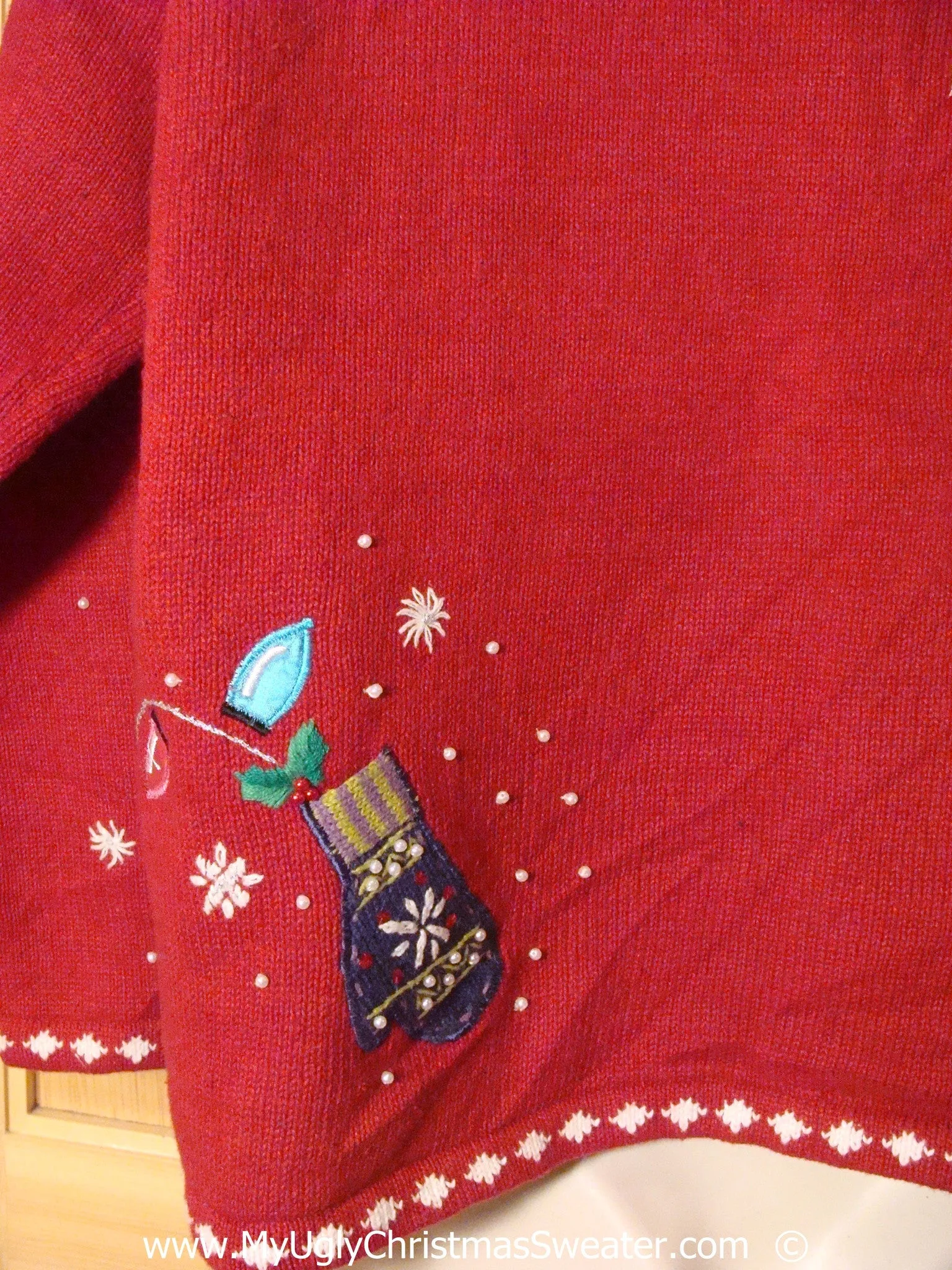 Red Christmas Sweater with Festive Mittens