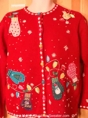 Red Christmas Sweater with Festive Mittens