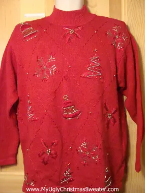 Tacky Ugly Christmas Sweater with 80s Bling & Padded Shoulders (f235)