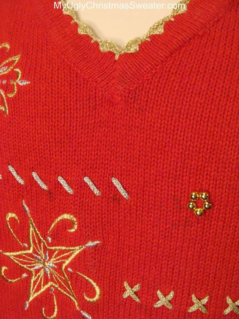 Ugly Red Christmas Sweater with Bling Accents