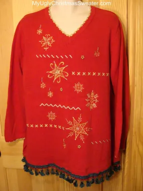 Ugly Red Christmas Sweater with Bling Accents
